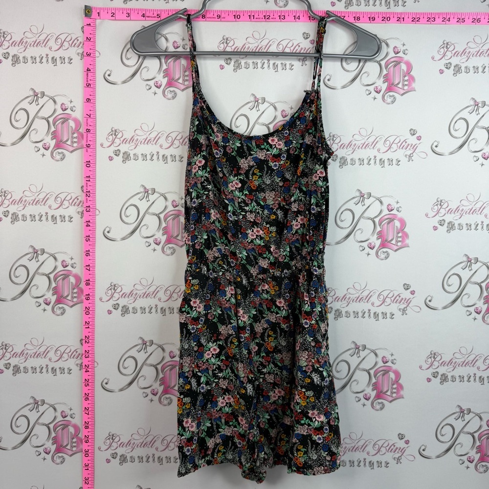 Divided romper one piece jumper shorts flowers Black Floral Slip Romper